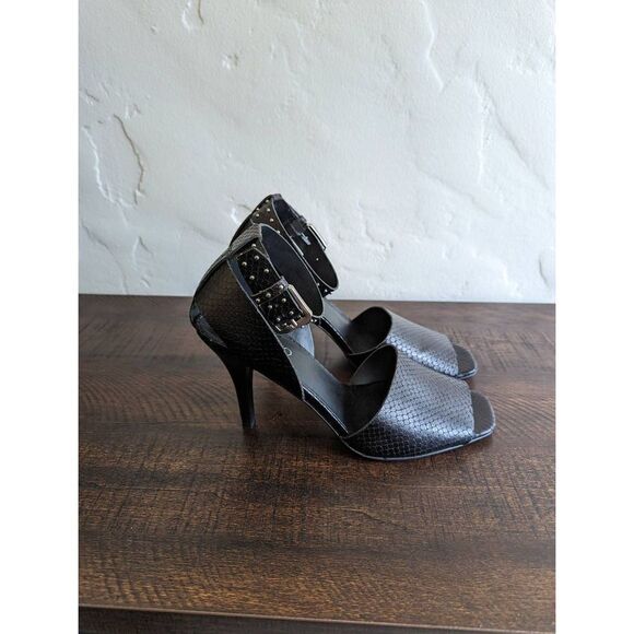 Franco Sarto Black Leather Pepita Heeled Sandals - Size 8 - Picture 1 of 8